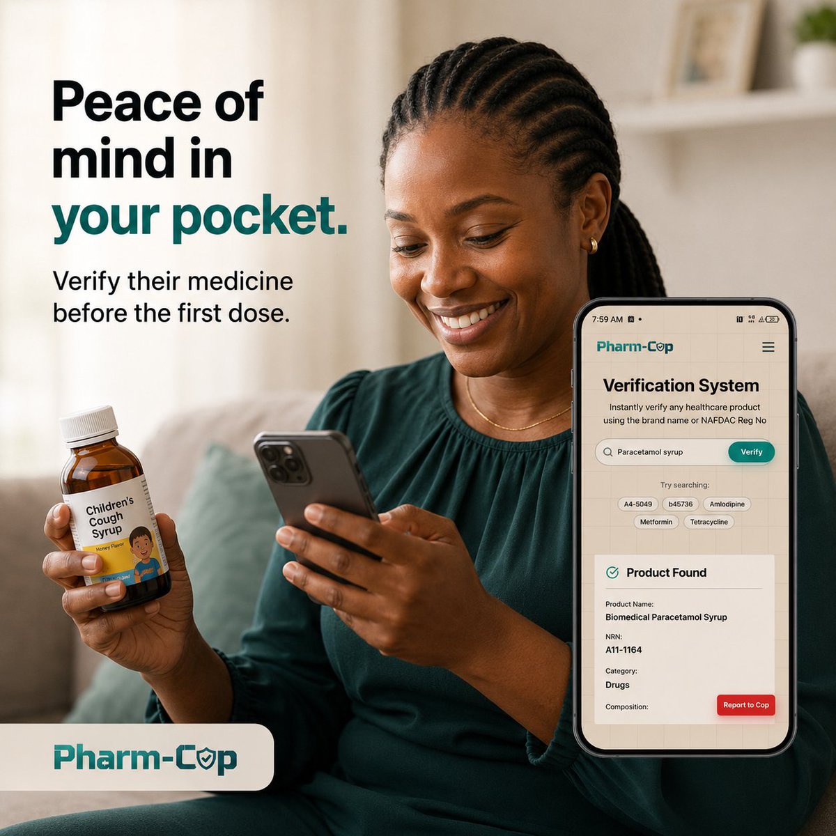 pharmcopng's tweet photo. Before you give your child that medicine, take a second to verify it with Pharm-Cop.

We put peace of mind in your pockets. Built for safer homes across Nigeria and Africa.

Check it out at https://t.co/b1CaA0nwSy https://t.co/jAAXWElGjK