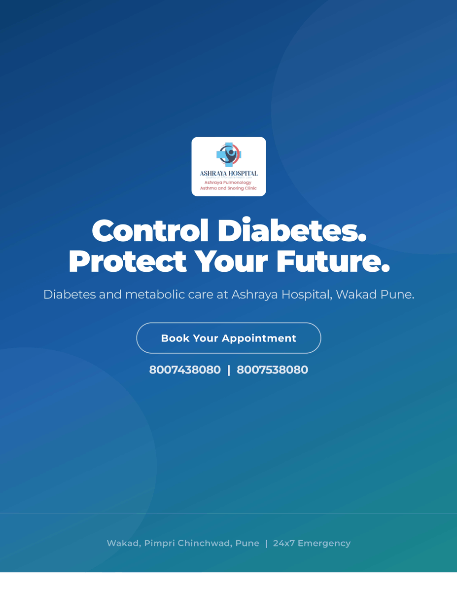 Ashraya_Pune's tweet photo. Diabetes can develop silently. Regular screening, healthy habits, and early treatment can help prevent serious complications. Take charge of your health today.

#DiabetesAwareness #BloodSugarControl #PreventiveCare #HealthyLifestyle #AshrayaHospital https://t.co/Za3J0Qu6zt