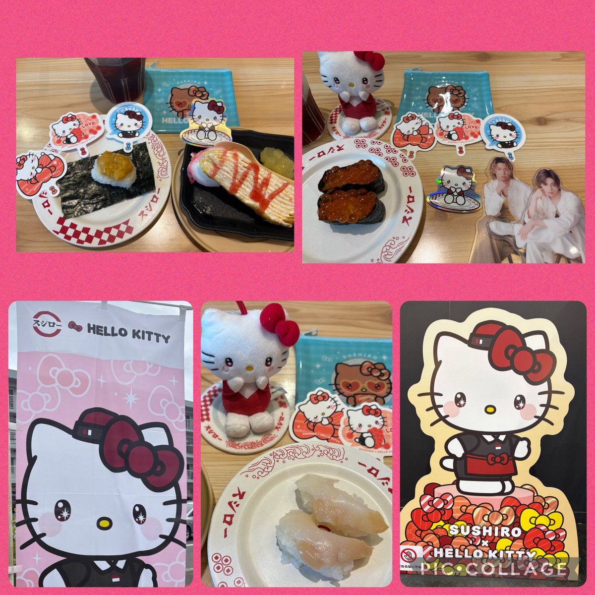 LEIYAMIYU's tweet photo. スシローでハローキティコラボやってて、どうしても可愛くて行きたくなったので行ってみた🤣🩷
コラボのお寿司食べたらピックやポーチもらえたり、高いけどコラボドリンク頼むとぬいぐるみ付いてくるし、パネルもキティで可愛すぎた💞
途中で当たり出て、しょうゆ皿当たった🤣🤣
ゆせれやも可愛い🩵笑 https://t.co/6ycJYfqmYR