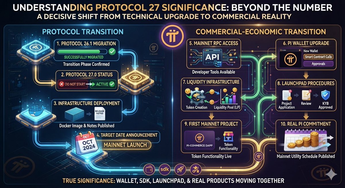 maxwell_alosa's tweet photo. The real economic shift happens after the Protocol 27 upgrade. 

Look for commercial signals: 

"Mainnet RPC availability, Pi Wallet smart contract approvals, token creation/liquidity pool functions and clear Launchpad KYB procedures." 

Infrastructure must match the upgrade.

#PiNetwork #Web3 #Crypto