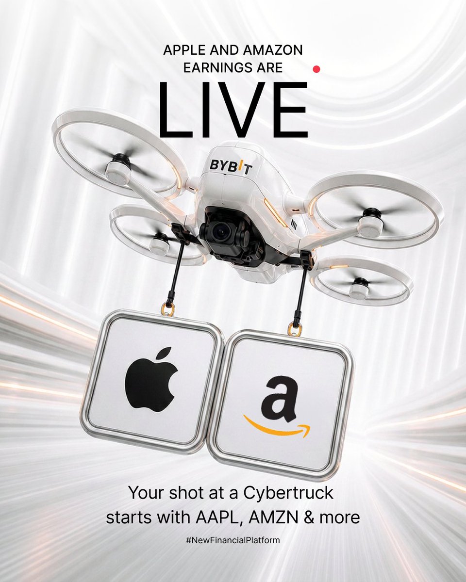Bybit_Official's tweet photo. Apple and Amazon reports are in.

Two Mag7 giants. One day. The biggest moment of the Stock Earnings Season — and it's live right now.

Trade, earn points, and get your shot at the Cybertruck. https://t.co/7YkltDUAzP