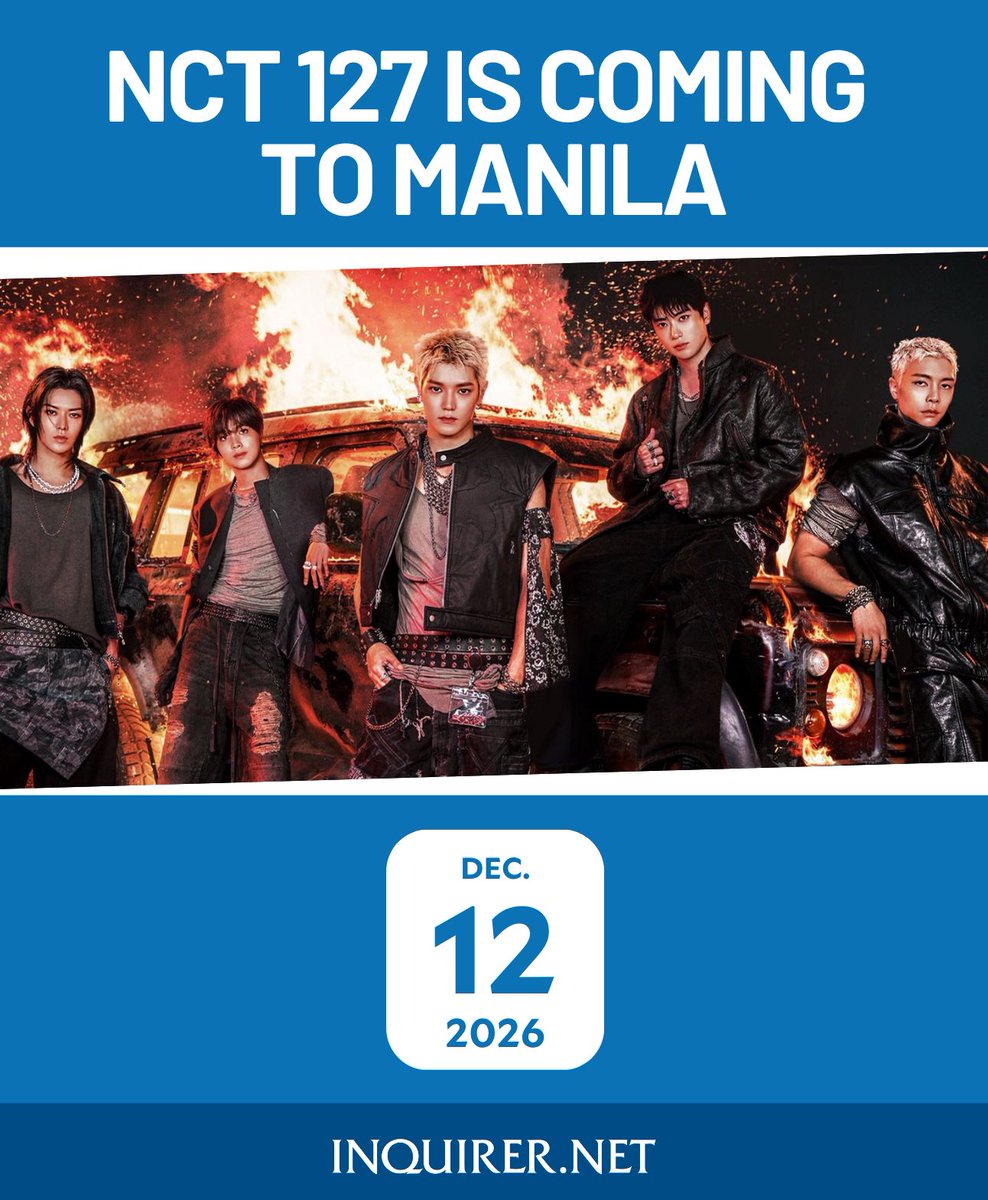 inquirerdotnet's tweet photo. NEO BACK IN MANILA! ❤️‍🔥

K-Pop boy group NCT 127 is bringing the Neo City - The Redline World Tour to Manila on December 12, 2026. | via Hazel Lo-ar, https://t.co/EDjVS4ZXKk trainee

Visit https://t.co/SJREtQ9HPf for updates, stories and more. https://t.co/FBgqy0C9Ub