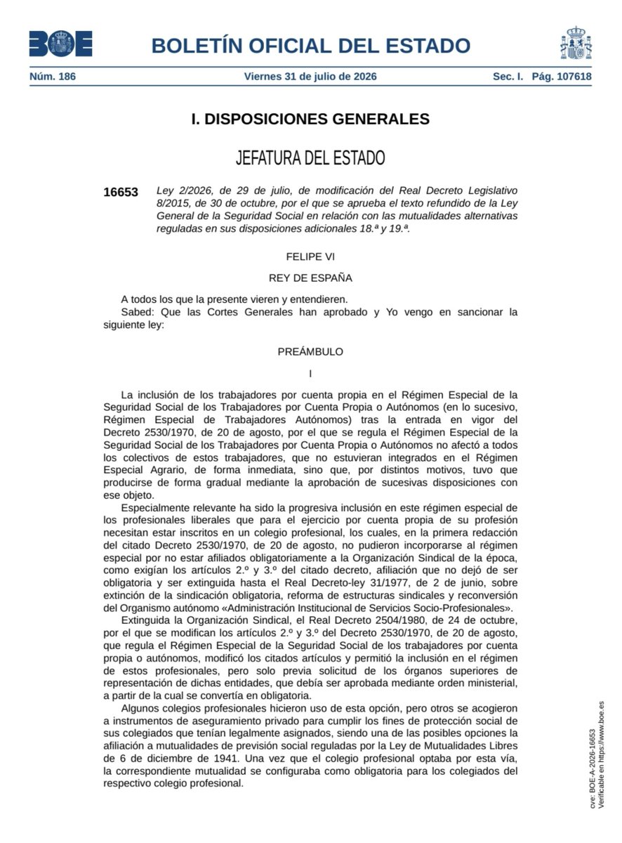 icam_es's tweet photo. 📃El @boegob publica hoy la ley que regula la #PasarelaalRETA

La norma permitirá a los profesionales colegiados transferir voluntariamente al sistema público los derechos económicos acumulados en mutualidades alternativas y convertirlos en periodos cotizados

https://t.co/pMzJymvQz1