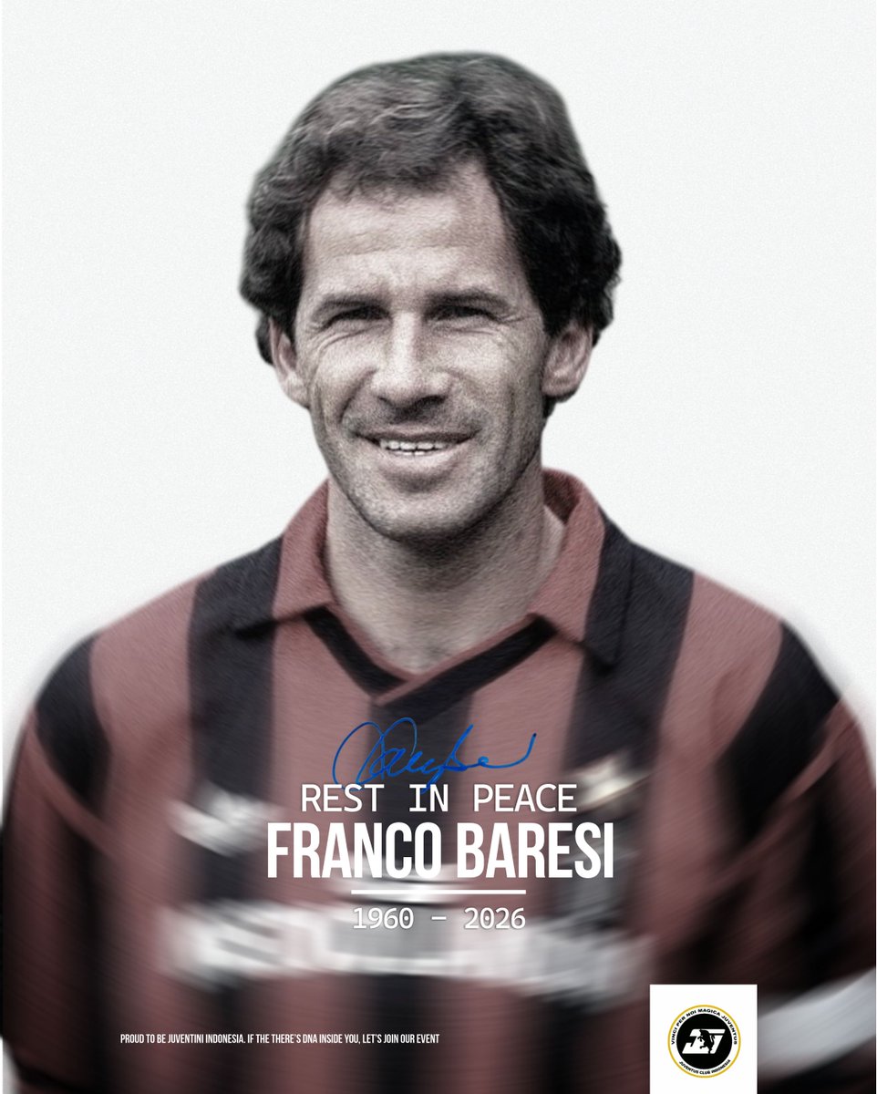 JCIndonesia's tweet photo. Kabar duka datang dari Italia, Franco Baresi telah meninggal dunia pagi ini pada usia 66 tahun.

Seorang legenda sejati dalam dunia sepak bola bersama AC Milan dan Italia, menandai sebuah era bagi berbagai generasi.

Thoughts and prayers with the family. Rest in peace, Franco. ❤️🕊️