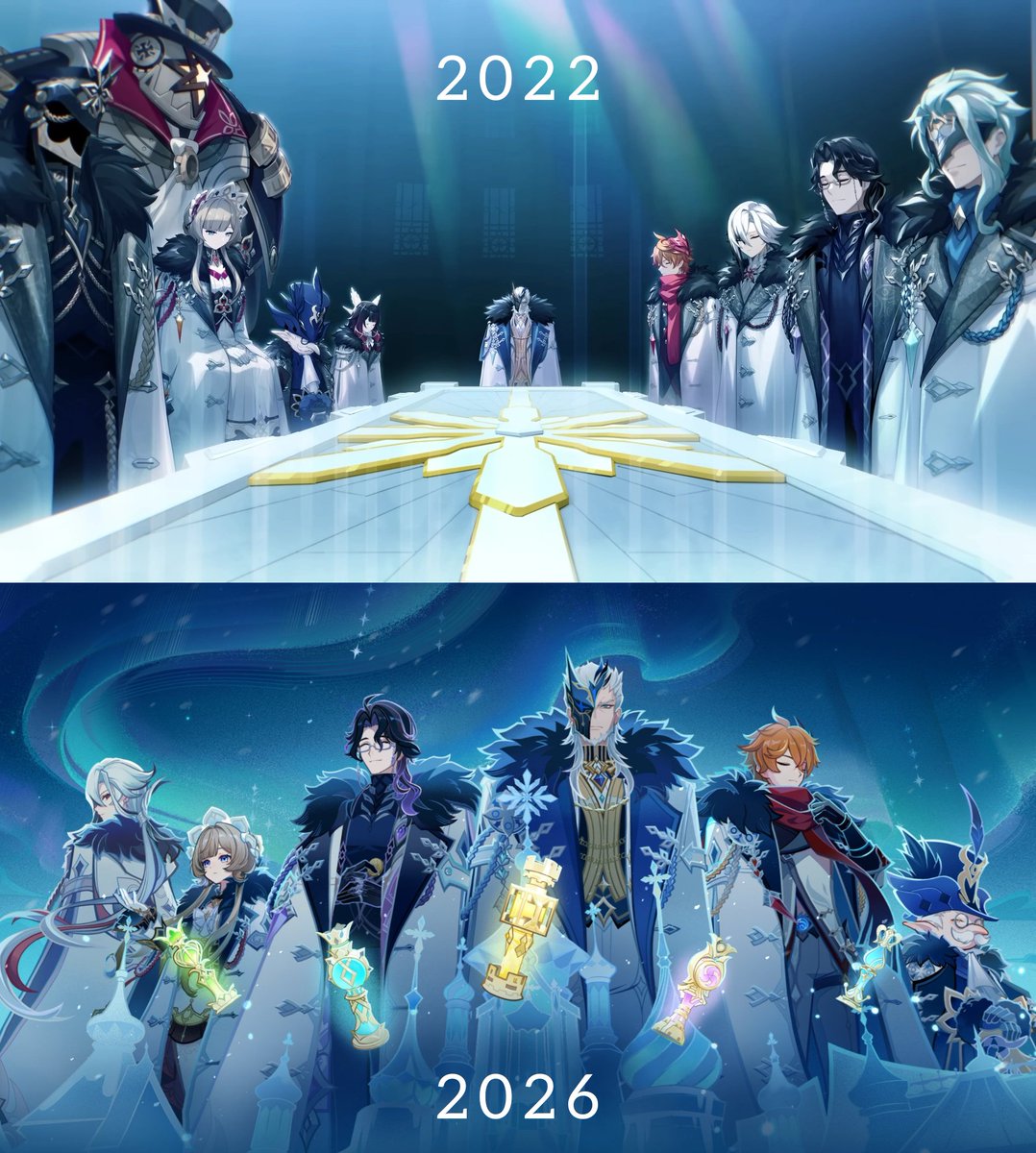 genshinmains_'s tweet photo. 2022 vs 2026 

Fatui Harbingers

#Snezhnaya #GenshinImpact #原神 #원신 https://t.co/JuBSAdc4sC