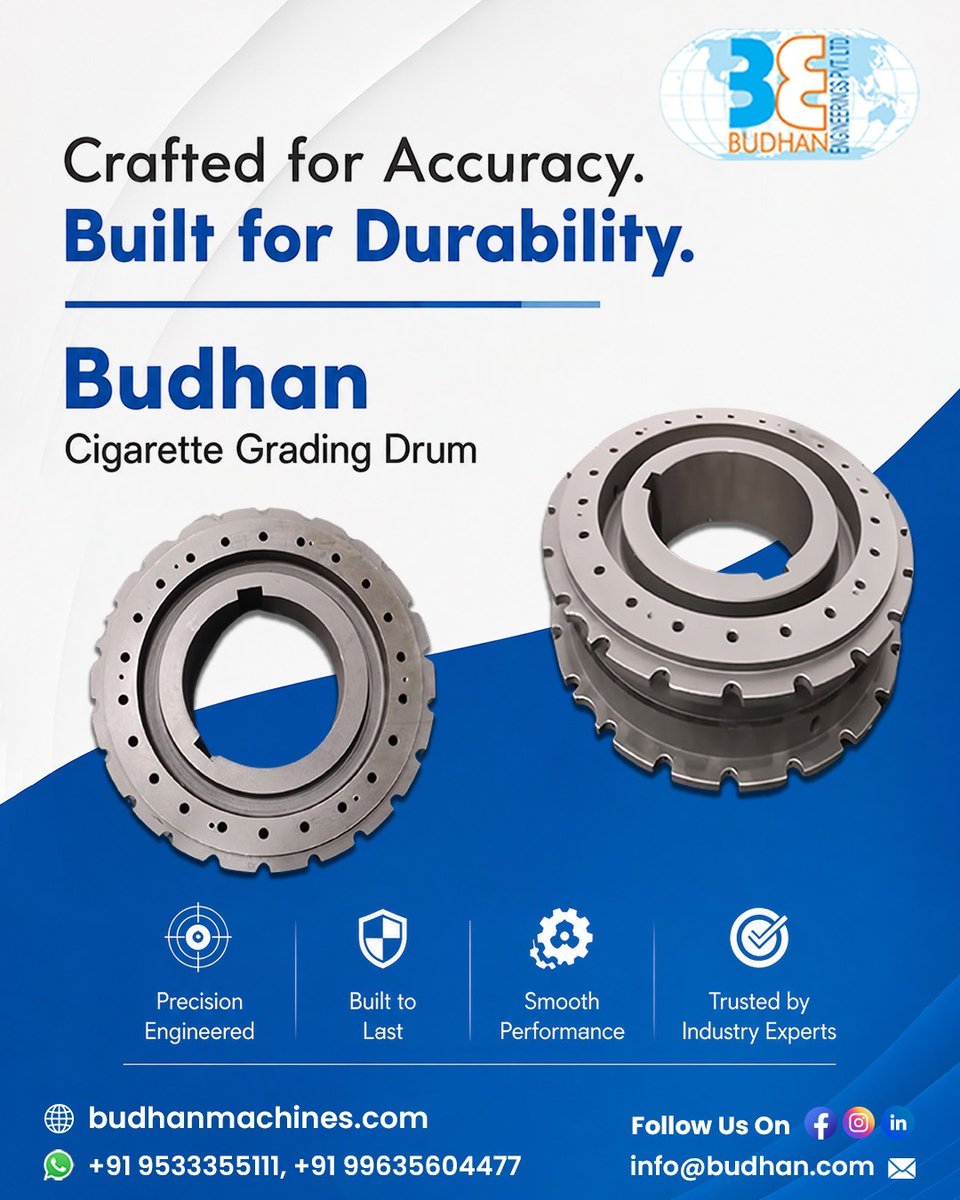 budhan_official's tweet photo. Precision that defines performance. ⚙️✨

Budhan Cigarette Grading Drum is crafted for accurate grading, reliable operation, and long-lasting durability to support efficient cigarette manufacturing processes.

🌐 https://t.co/rhuuEirAg0

#BudhanEngineering #CigaretteGradingDrum https://t.co/ZapXSYGnTi