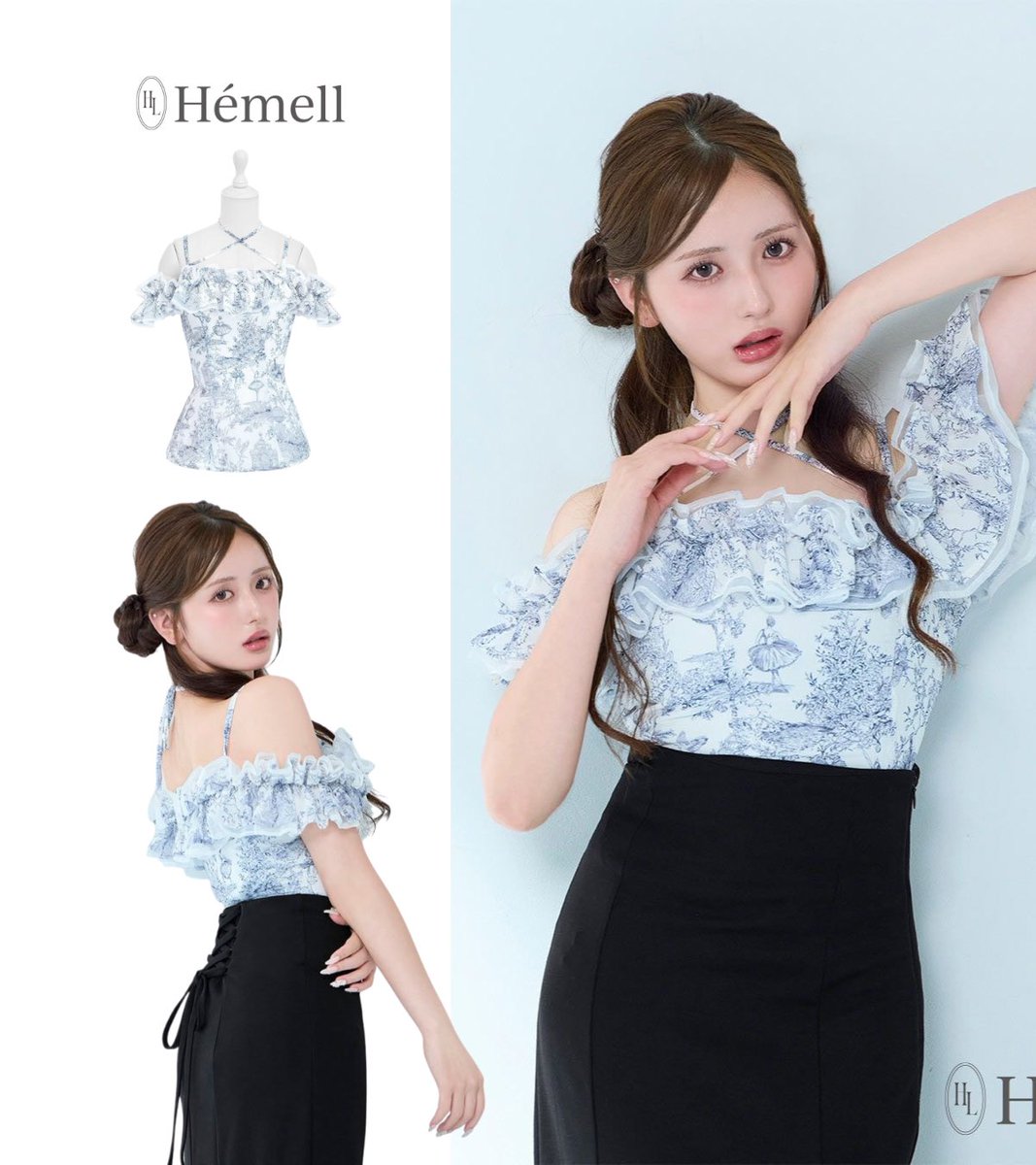 hemell_official's tweet photo. 𝐀𝐮𝐠𝐮𝐬𝐭 𝒇𝒊𝒓𝒔𝒕 𝒄𝒐𝒍𝒍𝒆𝒄𝒕𝒊𝒐𝒏🪽

オリジナルのベルエトワール柄が目が惹く主役トップス 🩵
ボリュームのあるラッフルが二の腕をすっきり見せ、顔周りまで華やかに🪡🤍

🗝ベルエトワールオフショルトップス
￥8,900+tax

8/5(水)17:00- NEW Release𓂃꙳⋆ https://t.co/cZc25EGMUR