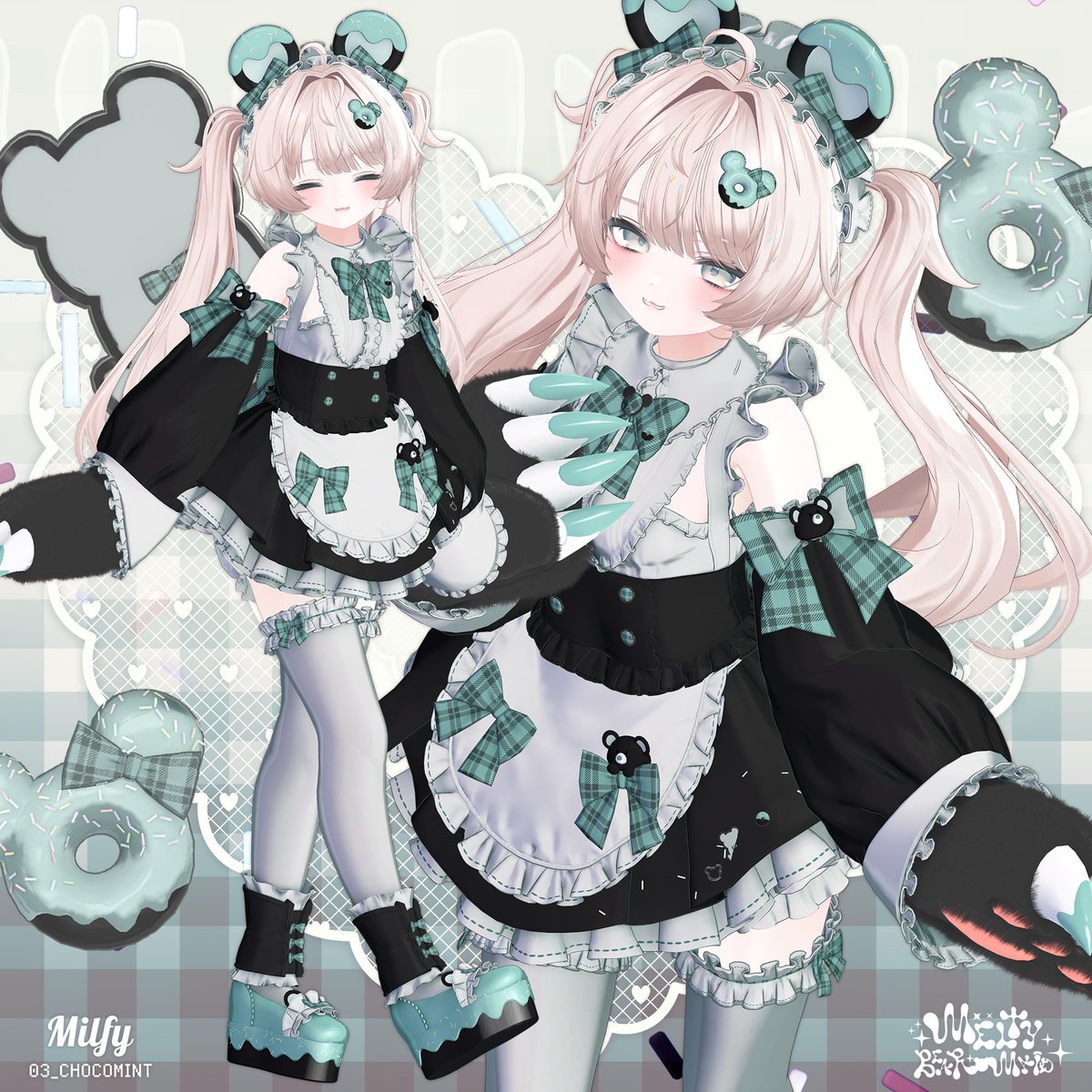 MKN3DCG's tweet photo. 🧸🎀 NEW OUTFIT 🎀🧸

Melty Bear Maid
メルティベアメイド

🤍 新作衣装発売記念SALE 🤍
📅 8/1〜8/7

Full Pack：1,000円
Single：900円

カラバリはたっぷり21種類🫧
ベアハンド・エプロン・ドロワーズ・ランジェリーなど、パーツ分けも充実しています♡

組み合わせを変えて、自分だけのかわいい改変をお楽しみください🪞✨

🎀 対応アバター 🎀
愛莉
あのめあ
ショコラ
輝夜
フィユエ／しらつめ
カリン
クマリ
真冬
マヌカ
Bodyset2
Mayo
ミルフィ／エク
ミルティナ
萌
MUMUS
ルルネ
セレスティア
しなの
Sio
ウトナ