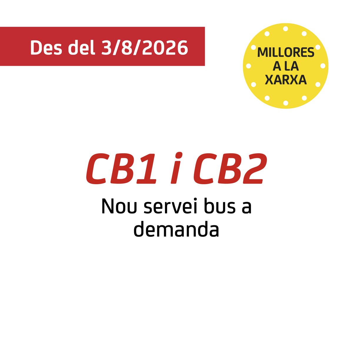 solerisauret's tweet photo. Queden només 3 dies!
Des del 3 d'agost, el bus a demanda de Cervelló millora per adaptar-se millor a les teves necessitats.

Entre les principals novetats:
🚌 Dos vehicles en servei, un per a cada línia (CB1 i CB2).
⏰ Més cobertura horària.
📱 Reserva més fàcil des de l'app, la web o per telèfon.

https://t.co/lfPWhXLPSC

#BusMetropolità #Cervelló #Mobilitat