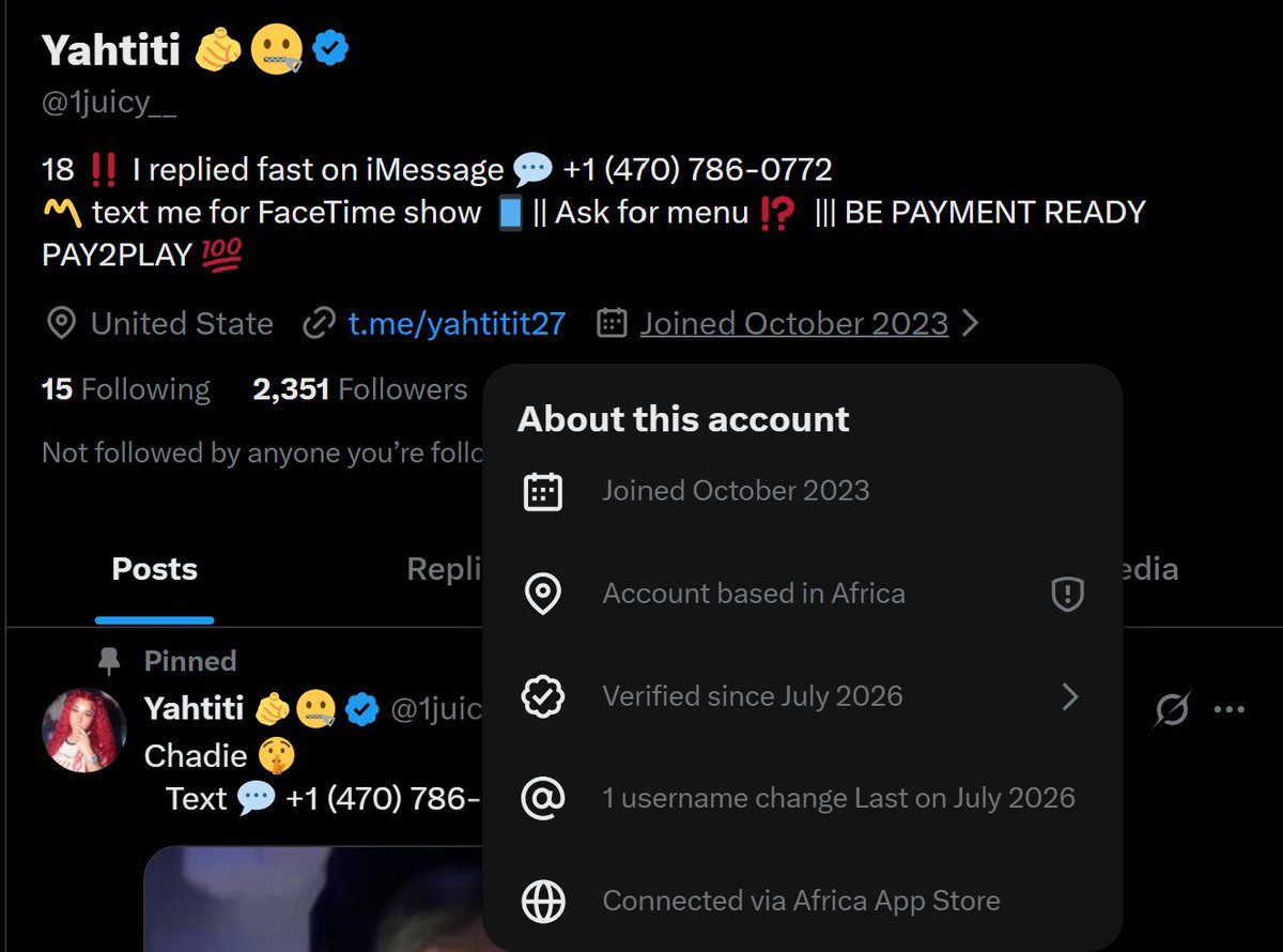 TsavoKitty's tweet photo. 232.

[ 1/5 ] – Account 1  
https://t.co/PFKcnwz9RR 💥🔨
Details: Joined October 2023, First post July 2026  
Loc: Africa via Africa App Store  
Followers: 2,351 https://t.co/00F7AviWnV