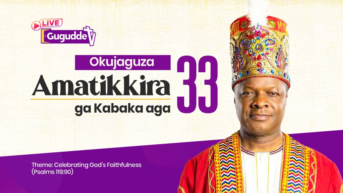 guguddetvuganda's tweet photo. HAPPENING NOW: Thanksgiving Service for His Majesty Kabaka Ronald Muwenda Mutebi II's 33rd Coronation Anniversary

Join the live Service from Watoto Church Bweyogerere as believers gather to give thanks to God and celebrate His Majesty Kabaka Ronald Muwenda Mutebi II on the occasion of his 33rd Coronation Anniversary.

Watch LIVE on TV and across all our digital platforms;

X: https://t.co/E8QIHYENnI

Facebook: https://t.co/WDCPmCNXdT

Youtube: https://t.co/pkFshpBy2D

#Amatikkira33 #GuguddeTvUganda