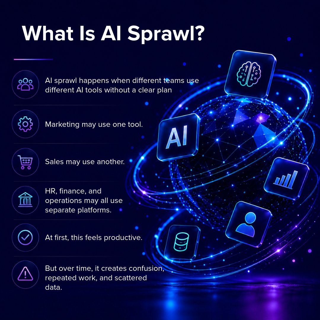 skyniche's tweet photo. AI is helping businesses move faster, work smarter, and improve everyday operations. But as more teams start using different AI tools, a new challenge is quietly growing inside many companies: AI sprawl.

#artificialintelligence #aistrategy #digitaltransformation #futureofwork https://t.co/NK0ek3qDZ6