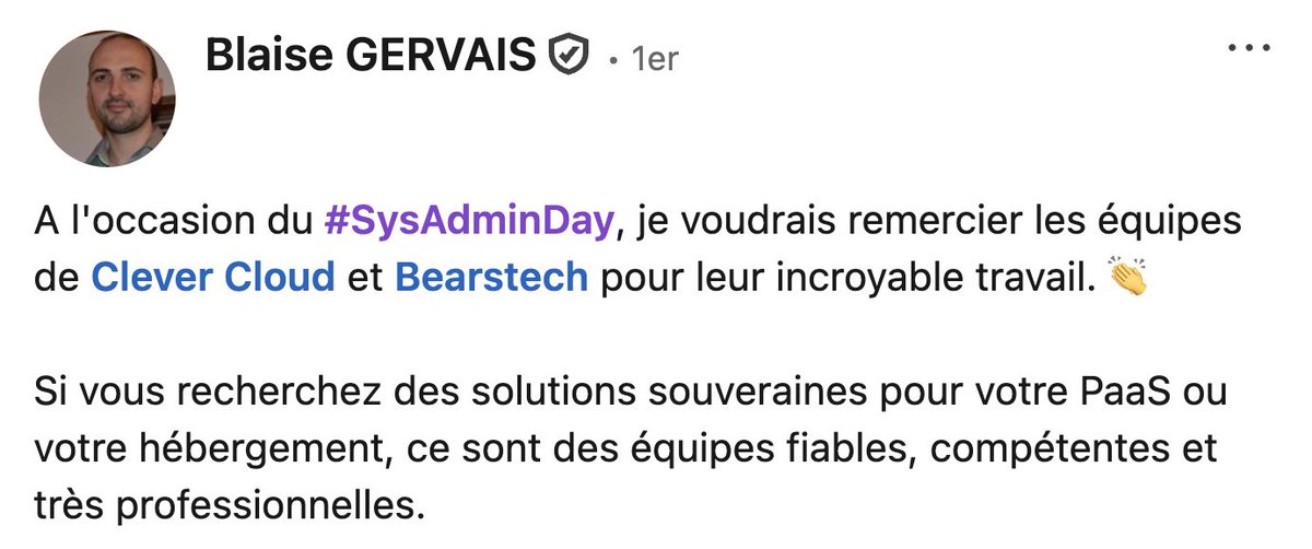 bearstech's tweet photo. Merci beaucoup @gervais_b  et toute l'équipe de https://t.co/s4L1vG11c1 pour votre confiance et votre professionnalisme ! #sysadminday https://t.co/KEdzzmJSxC