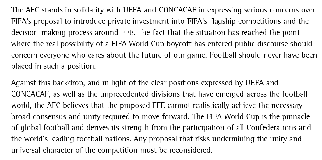 martynziegler's tweet photo. Devastating blow for Infantino after Asian football confederation issues damning statement. https://t.co/4aG03Lu3ng