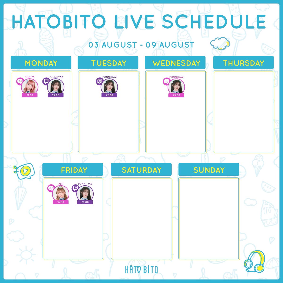 HatoBito_TH's tweet photo. ✨ HatoBito
: Live on TWITCH & JOYLADA :
Schedule 03 August - 09 August
˚ʚ♡ɞ˚--------------------˚ʚ♡ɞ˚
: SNS :
▶ https://t.co/KHj2miiCj6
#HatoBitoKoiiroSummer #HatoBito #ALotOfTone
#Twitch #TwitchTH #JoyladaOfficial #Joylada #จอยลดา
#Joydom #JoyMagazine https://t.co/CvHIODFRAg