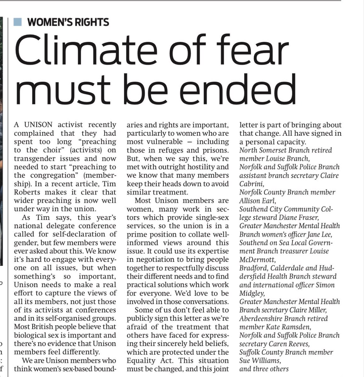 LabWomenDec's tweet photo. "We are @Unisontheunion members who think [as do most British people] that women's sex-based rights are important."

Their letter in @M_Star_Online condemns Unison's boycott of @UKLabour Women's Conference &amp; calls for respectful discussions rather than the current climate of fear https://t.co/GJ3WkqH6V8