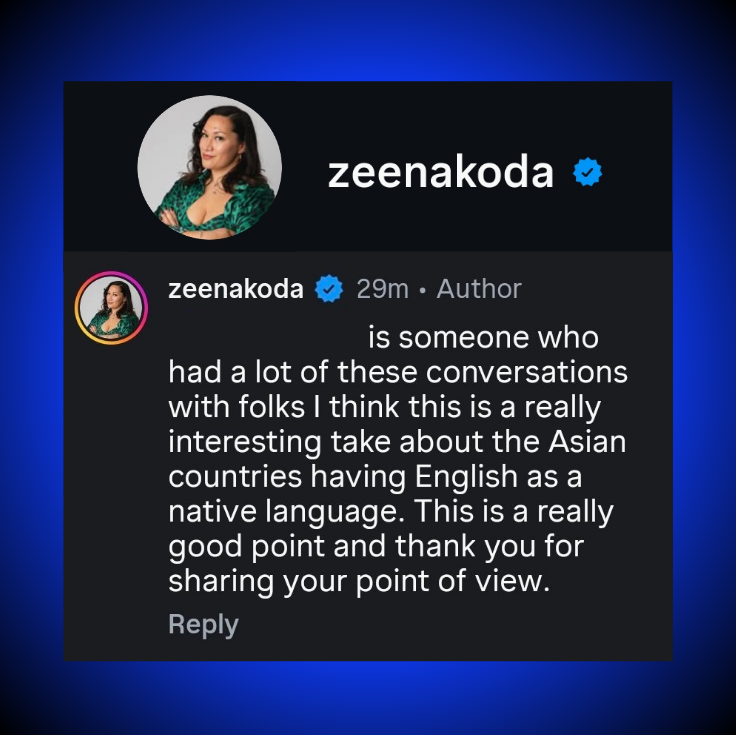 TheePopCore's tweet photo. Zeena Koda, one of the individuals involved in establishing the new 'Best Asian Pop' category at the GRAMMYs acknowledges that the discussions did NOT account for the fact that some Asian countries speak English.

— One of the category's requirements is that the song must be performed in an Asian language.