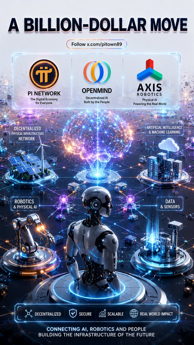 pitown89's tweet photo. 🤝💰 THE BILLION-DOLLAR MOVE: DECODING THE CHAIN CONNECTING PI NETWORK, AXIS ROBOTICS, AND OPENMIND 🤛🔥

🤔 Ever wondered whether the computer quietly running your Pi Node in the corner of your room could have anything to do with the future of millions of intelligent robots in the real world?

At first glance, they seem completely unrelated. But once you connect the dots, you'll discover this is actually an incredibly well-designed strategic game.

🚀 Let's peel back every layer, step by step, to see how these pieces interlock into a vision that could reshape the future.

🤖 STEP A: THE FOUNDATION GIVING ROBOTS THEIR "SENSES" (AXIS ROBOTICS)

➤ Before robots can become intelligent, they first need to perceive the world and interact with it like humans. But engineers cannot manually program every tiny movement one by one.

➤ AXIS Robotics solves this by transforming the entire process into a crowdsourced data generation system.

➤ Users simply access AXIS Hub through a web browser and use a keyboard to control a virtual robotic arm, performing simple tasks such as picking up objects or opening drawers.

➤ Every action generates a real motion trajectory.

➤ The system then feeds those trajectories into advanced simulation environments, automatically creating thousands of additional variations with different camera angles, lighting conditions, and environments.

➤ The result is an enormous dataset used to train Physical AI.

🧠 STEP B: BUILDING A DECENTRALIZED BRAIN THE POWER OF PI NODES & OPENMIND

➤ Once the training data exists, another challenge appears.

➤ Real-world robots are limited by battery capacity and onboard computing power, making it impractical to run massive AI models directly on the robot itself.

➤ This is where decentralized infrastructure enters the stage.

➤ OpenMind connects and utilizes idle computing resourcesincluding CPUs, GPUs, and RAM from millions of computers running Pi Nodes around the world.

➤ Your computer effectively becomes an on-demand AI computing specialist.

➤ It receives images and sensor data sent by robots, performs AI inference tasks such as obstacle recognition or navigation, then returns the results back to the robots.

➤ In return, you receive rewards in Pi.

➤ Instead of investing billions of dollars in centralized data centers, computational power is aggregated directly from the global community.

🔐 STEP C: ESTABLISHING TRUST AND ORDER THE "BLUE CHECKMARK" OF SECURITY (FABRIC)

➤ Imagine thousands of robots from different manufacturers working together in warehouses, hospitals, or factories.

➤ What happens if malicious devices inject fake data into the network?

➤ This is where FABRIC's cryptographic identity layer comes into play.

➤ It issues every robot a unique digital identity similar to a verified blue checkmark.

➤ Every action, every piece of collected data, and every transmitted message must carry that robot's unique cryptographic signature.

➤ No one can forge it.

➤ As a result, malicious devices are automatically filtered out, allowing robots to collaborate safely, transparently, and securely.

🌍 THE BIGGER PICTURE A GAME-CHANGING DECENTRALIZED INFRASTRUCTURE

When these three pieces come together, we're no longer looking at separate projects.

We're looking at a large-scale DePIN (Decentralized Physical Infrastructure Network) revolution.

➤ 1️⃣ Breaking the monopoly on computing.

Transforming the Pi Node network into a global decentralized supercomputer dedicated to AI and robotics, reducing dependence on centralized technology giants.

➤ 2️⃣ Solving the robotics data bottleneck.

Turning the global community into the world's largest producer of robot training data at an unprecedented speed and scale.

➤ 3️⃣ Connecting digital assets to the physical world.

Pi is no longer just a digital asset displayed on trading screens.

Instead, it becomes the economic layer powering an era of automation where humans, machines, and AI coexist within a unified decentralized ecosystem.

😉 Follow https://t.co/LrYeO6qqbJ

♻️ Repost
💭 Comment
🔔 Turn on Notifications