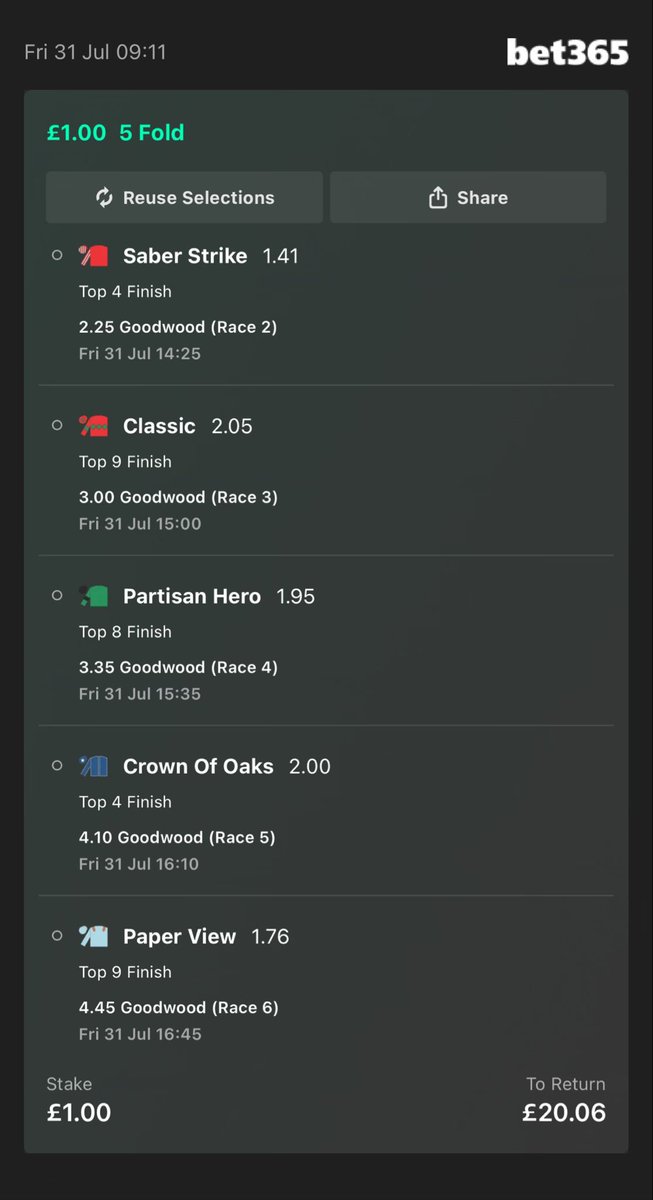 WizzyBets's tweet photo. 🐎 Ascot Place Accumulator

Current price: 20/1 📈

Add To Your Bet Slip - https://t.co/nDET77HW5q

These are the runners I’m backing today. Let’s see if we can keep the momentum going. 🤞🔥

#HorseRacing #BettingCommunity #HorseRacingTips #BettingTips #ValueBets #DailyTips https://t.co/NdQR4SsBUS