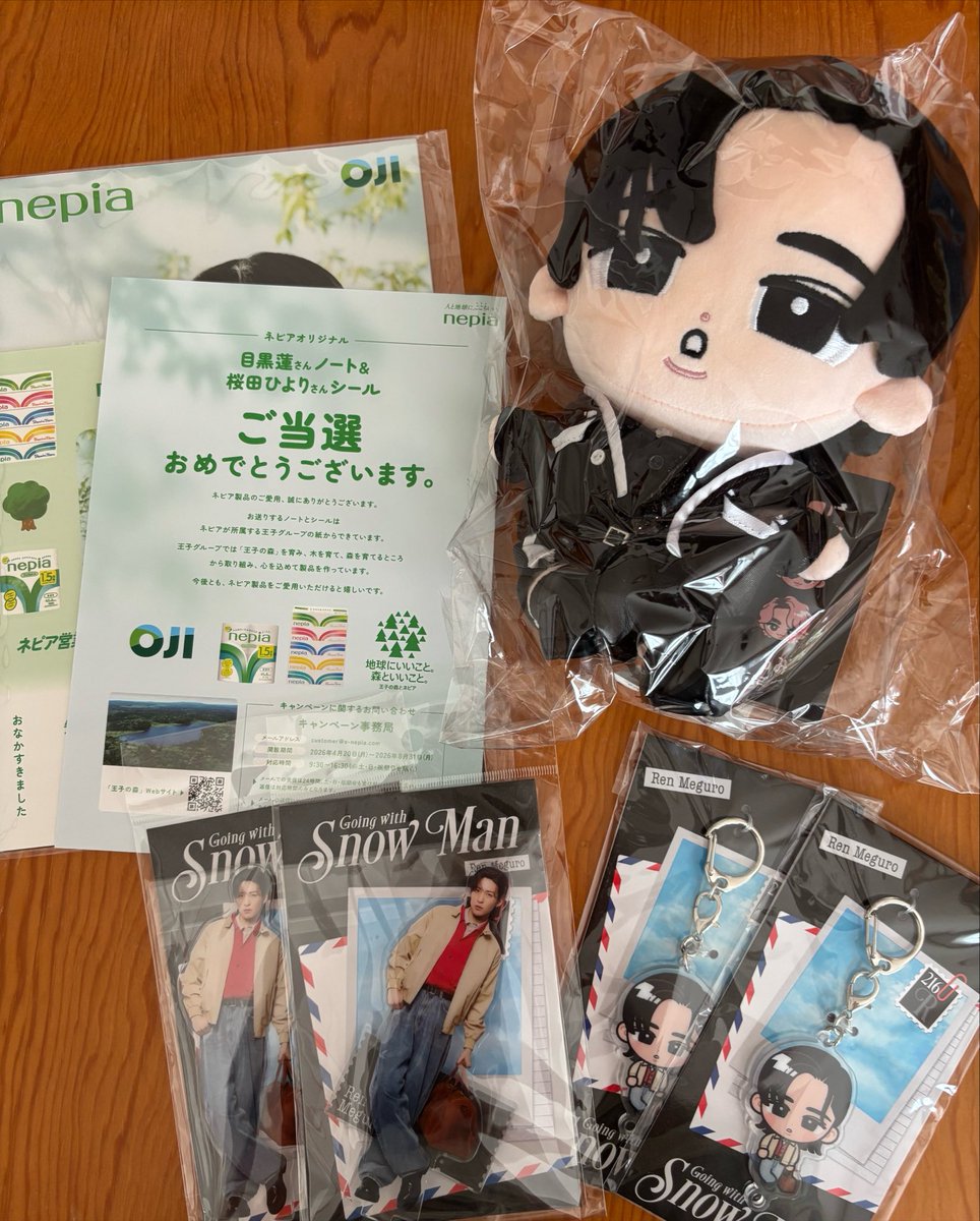 akeriko_a's tweet photo. 今週わが家にもやってきてくれたネピア営業目黒くん
ネピアさまありがとうございます！！

グッズも届いたので目黒くん帰ってくるまでBIGめめちゃん愛でて過ごす、、

#ネピア営業目黒くん
#目黒蓮 https://t.co/FatDo3SrjD