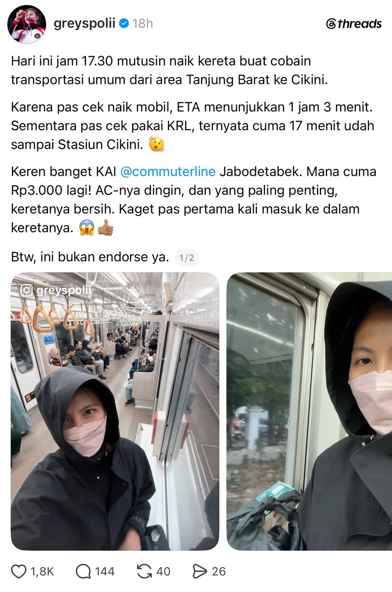 insidefolkative's tweet photo. Cerita ketika Greysia Polii naik KRL. Ga ada yang sadarkah penumpang lain kalo ada gold medalist olymipic di deket mereka 😭😭 https://t.co/P9fj3Sux5d