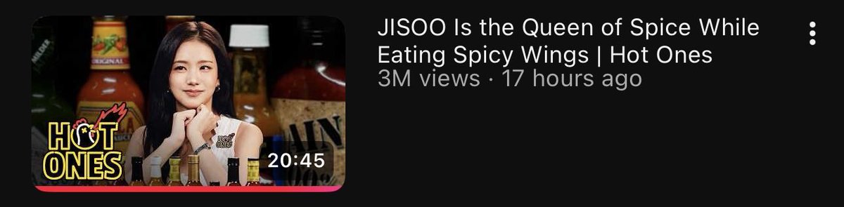 NEWSJISOO's tweet photo. #JISOO x ‘Hot Ones’ episode has now surpassed 3M views on YouTube. https://t.co/zvw5cIvP6H