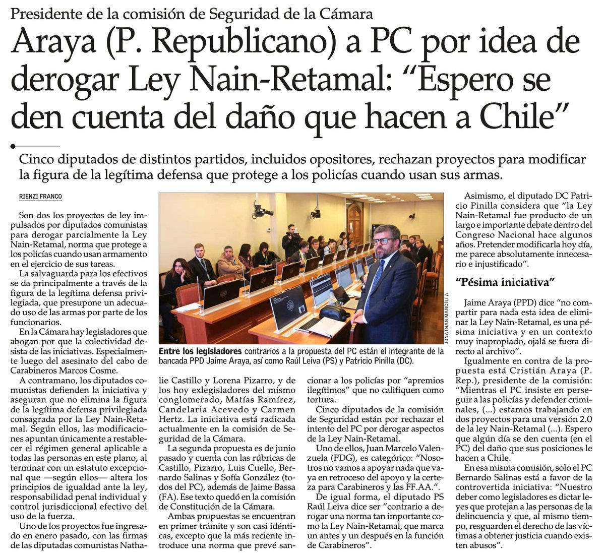 cristian_arayal's tweet photo. Mientras el PC trata de derogar la ley "Nain-Retamal", nosotros estamos trabajando en dos proyectos para una "Ley Nain-Retamal 2.0" aún más fuerte.
Una y otra vez, el PC se pone del lado de los criminales y le da la espalda a Chile. https://t.co/6r2cm3sQQH