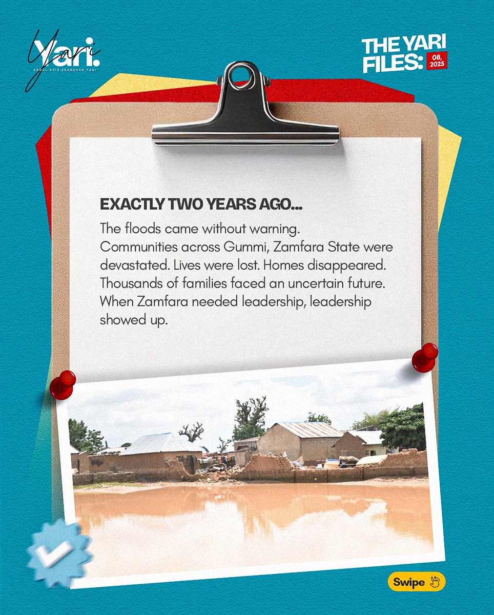 EverythingYari's tweet photo. THE YARI FILES
Two years ago in August, the floods in Gummi changed thousands of lives in a single day. Thousands of homes were destroyed. Families were displaced. Entire communities faced an uncertain future.
#TheYariFiles https://t.co/iEaPzjPK3s