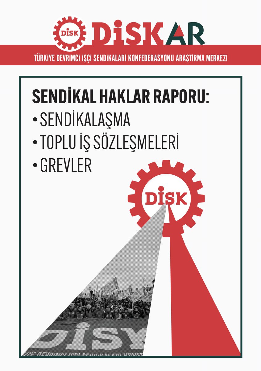 disk_arastirma's tweet photo. 📢 DİSK-AR'ın yeni araştırması yayımlandı!

✊ Sendikal Haklar Raporu: Sendikalaşma, Toplu İş Sözleşmeleri ve Grevler

·  Her 100 işçiden 13’ü sendikalaşabiliyor

·  Özel sektörde sendikalaşma oranı yalnızca yüzde 5,7

·  Her 100 kadın işçiden yalnızca 9’u sendikalı

·  Her 100 kayıtlı genç işçinin yalnızca 6’sı sendikalaşabiliyor

·  Her 4 sendikadan 3’ü işkolu barajının altında

·  Türkiye’de toplu iş sözleşmesi kapsama oranı yüzde 10 civarında

·  Her 100 özel sektör işçisinden 96’sı toplu iş sözleşmesinden mahrum

·  Her 4 sendika üyesinin 1’i (628 bini aşkın işçi) toplu iş sözleşmesi kapsamı dışında

·  Grevler yok mertebesinde: Grev sayısı, greve katılan işçi sayısı ve grevde geçen işgünü sayısı en dip seviyede

·  1980’de greve çıkan işçi sayısı 70 binin üzerindeyken AKP döneminde greve çıkabilen işçi sayısı 4 bin 669’da kaldı

@diskinsesi 

Rapora erişmek için ⤵️
https://t.co/rwlZyGM1Mo