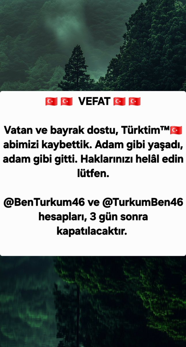 BenTurkum46's tweet photo. 🇹🇷 🇹🇷 VEFAT 🇹🇷 🇹🇷

@BenTurkum46  
@TurkumBen46 https://t.co/5qDqGsUnsD
