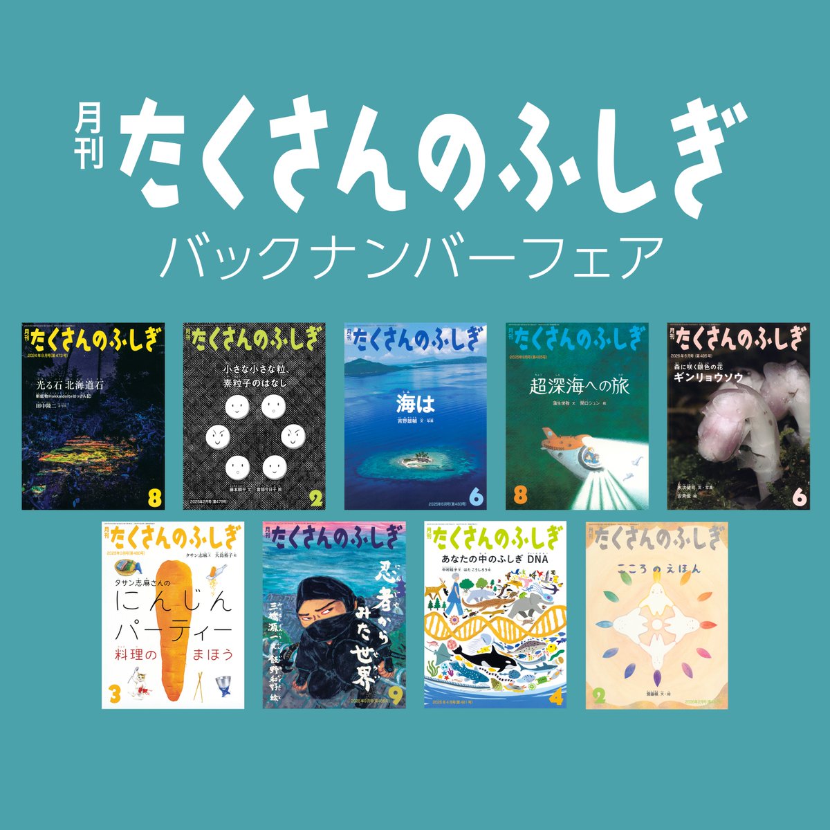 Fukuinkan_PR's tweet photo. 福音館書店オンラインストアでは、小学生向け科学雑誌「たくさんのふしぎ」のバックナンバーフェアを開催中です✨

品切れ品を除いた2023年11月号以降の作品を、期間限定でラインナップ！

今なら5,000円以上で送料無料、ぜひこの機会にご覧ください😉
(ストアへのページはツリーで⬇️) https://t.co/LvNmzmWXEA