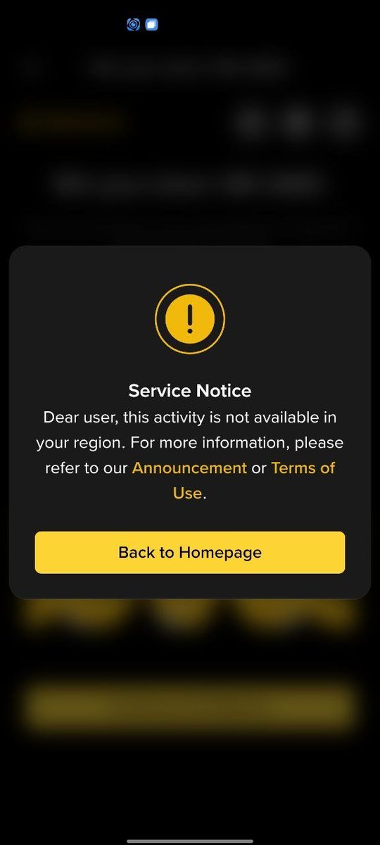 airdropguruji3's tweet photo. 🚨 Dear Binance Team, We Need Answers.
At first, the Trade Tokenized U.S. Stocks (bStock) campaign was available, and many users successfully joined the event. 

Now, without warning, many users are seeing:

Event Post Link:
https://t.co/VhxReX8Pv1

"This activity is not available in your region." ❌

This raises several important questions:
• Why was the campaign accessible before but suddenly restricted? • What about users who already joined and completed the required tasks? • Will their progress remain valid? • Will they still receive the promised rewards? • If regional eligibility changed, why weren't participants informed in advance?
Users spent their time, invited friends, and completed missions based on the rules shown at the start. It would be unfair if their efforts became invalid due to a sudden regional restriction.
We respectfully request Binance to provide an official clarification and ensure fair treatment for everyone who participated before this change.
Transparency and trust are what make the Binance community strong. We hope this issue will be resolved as soon as possible.

@Binance @BinanceHelpDesk

#Binance #BinanceSupport #Crypto #CryptoCommunity #bStock #TokenizedStocks #FairAccess #Transparency #Web3 #BinanceCommunity