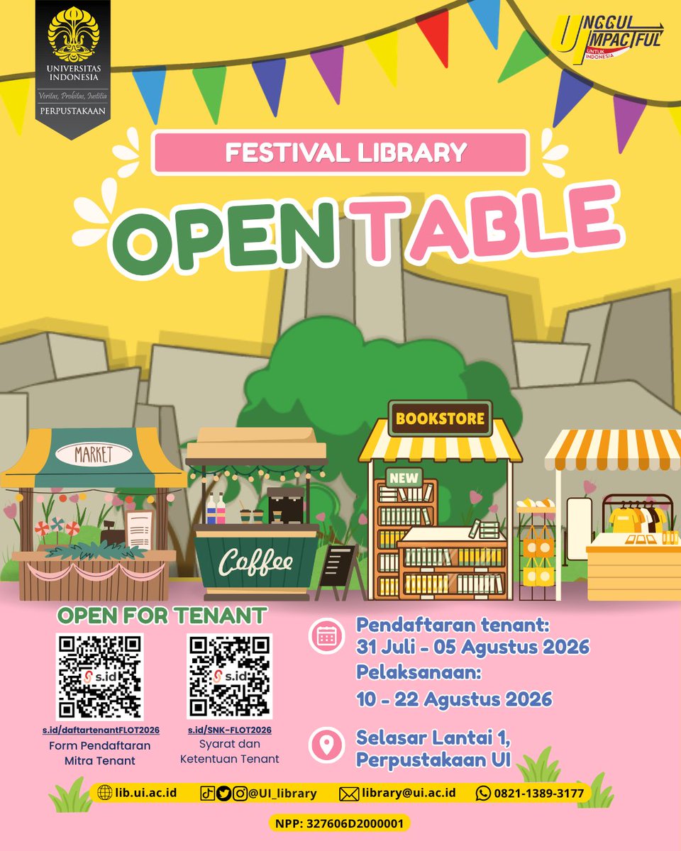 UI_library's tweet photo. Punya usaha dan lagi cari tempat buat memperkenalkan produkmu?

Yuk, jadi bagian dari Festival Library: Open Table!

Perpustakaan UImembuka kesempatan bagi UMKM, penerbit, komunitas, dan pelaku usaha untuk membuka tenant di area Perpustakaan UI selama Festival Library berlangsung https://t.co/WGMlMpWFU3