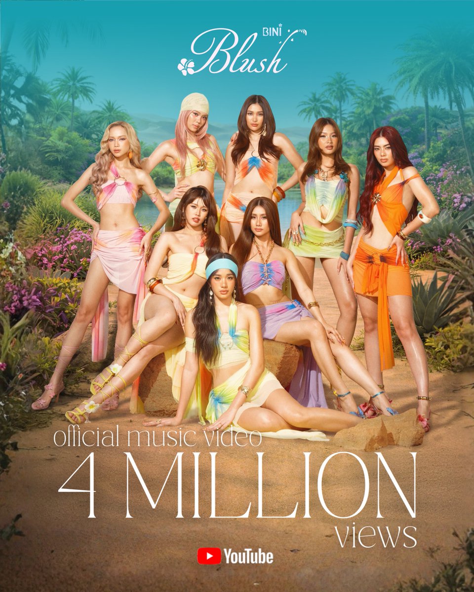 BINI_ph's tweet photo. You definitely make us BLUSH 'cause this wouldn't be possible without all your love. 🌸💖

The 'Blush' Official Music Video has now reached 4 MILLION views on YouTube!

Keep watching it here:
🔗 https://t.co/8bSnV5PlYK

#BINI_Signals #BINI_Blush #BINI https://t.co/uMPTNLqYQx