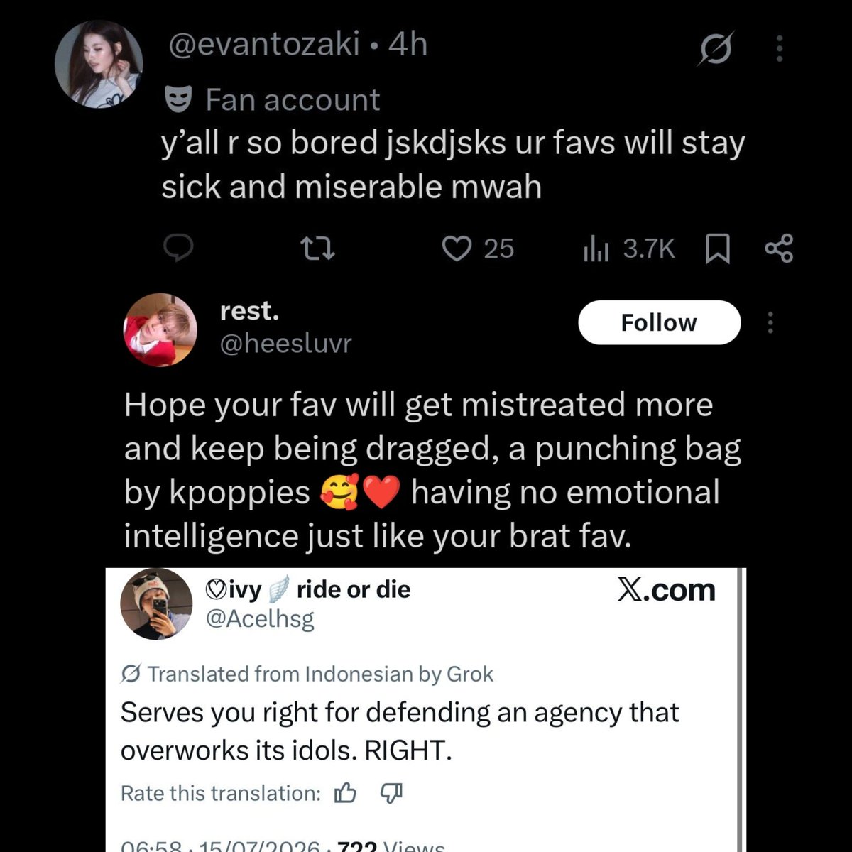 popopokom's tweet photo. OT7 never defended enhypen when evaneers were wishing death on them, hoping they'd get injured during concerts, and celebrating sunoo getting sick. But somehow, evaneers always end up playing the victims. The hypocrisy is insane https://t.co/f0yhurTCAk