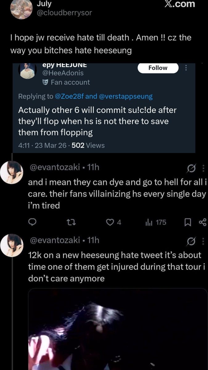 popopokom's tweet photo. OT7 never defended enhypen when evaneers were wishing death on them, hoping they'd get injured during concerts, and celebrating sunoo getting sick. But somehow, evaneers always end up playing the victims. The hypocrisy is insane https://t.co/f0yhurTCAk