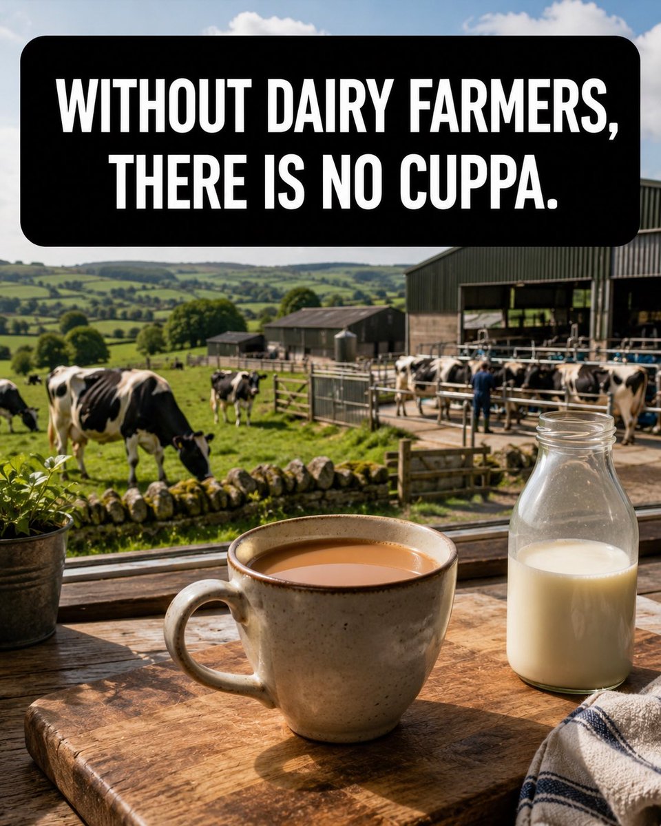 FarmingUK's tweet photo. That splash of milk in your tea starts on a dairy farm. Behind every cuppa are farmers caring for their herds and producing fresh milk day after day. Support British dairy farmers 🐄🥛☕🇬🇧 https://t.co/WgBdeQT2uL