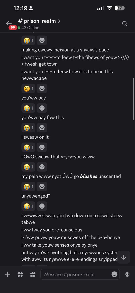 vozzlarpsjjk's tweet photo. i fucking hate this discord message-changing bot
the #SEMENSQUAD discord will pay for what they’ve subjected me to. https://t.co/gT96FxQUeo