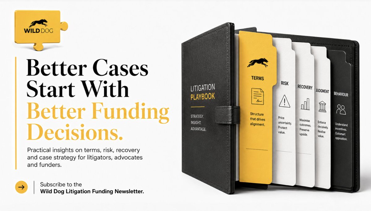 wilddog_mu's tweet photo. Better cases start with better funding decisions.

The Wild Dog Newsletter offers insight into how non-recourse litigation funding is assessed, structured and used to protect value and improve outcomes.

Subscribe: https://t.co/Xbv5I0LRUP

#LitigationFunding #LitigationStrategy https://t.co/YnpEDALZ60