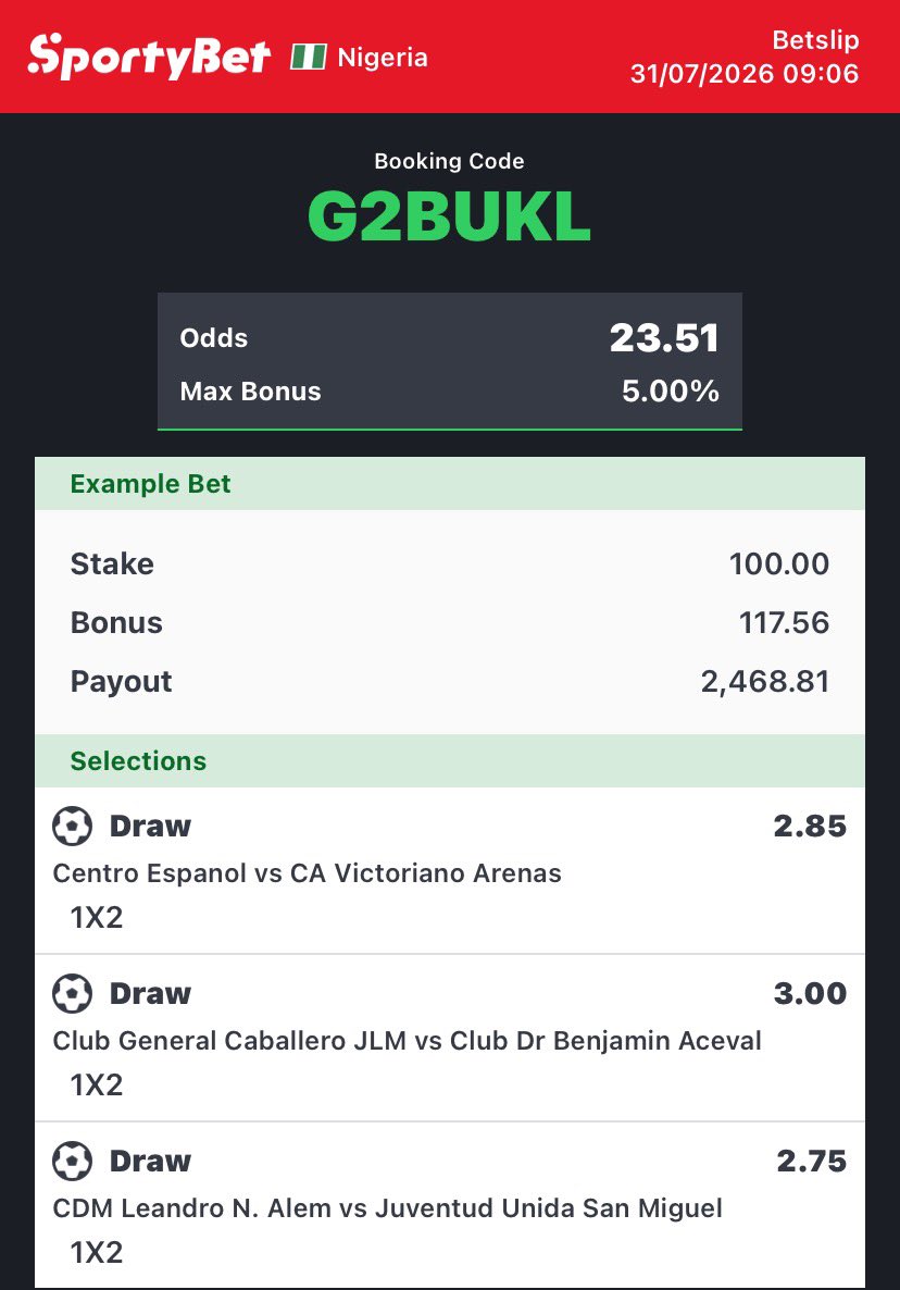 Xftpriest's tweet photo. K9930A — 3/3

YYYAAZ — 3/3

G2BUKL — 3/3

#SportyBetCode 
#SportyBetCode https://t.co/DPh9aSUNvB