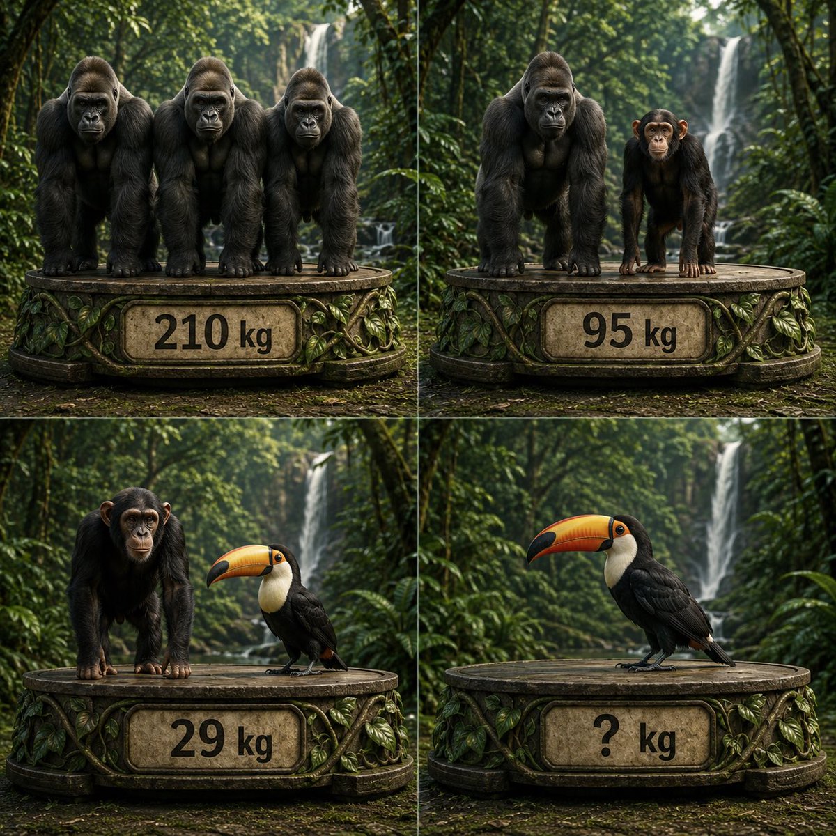 pmanemi's tweet photo. If you solve this, you’re a genius.

What is the weight of the toucan? https://t.co/9jfJfbD0ag