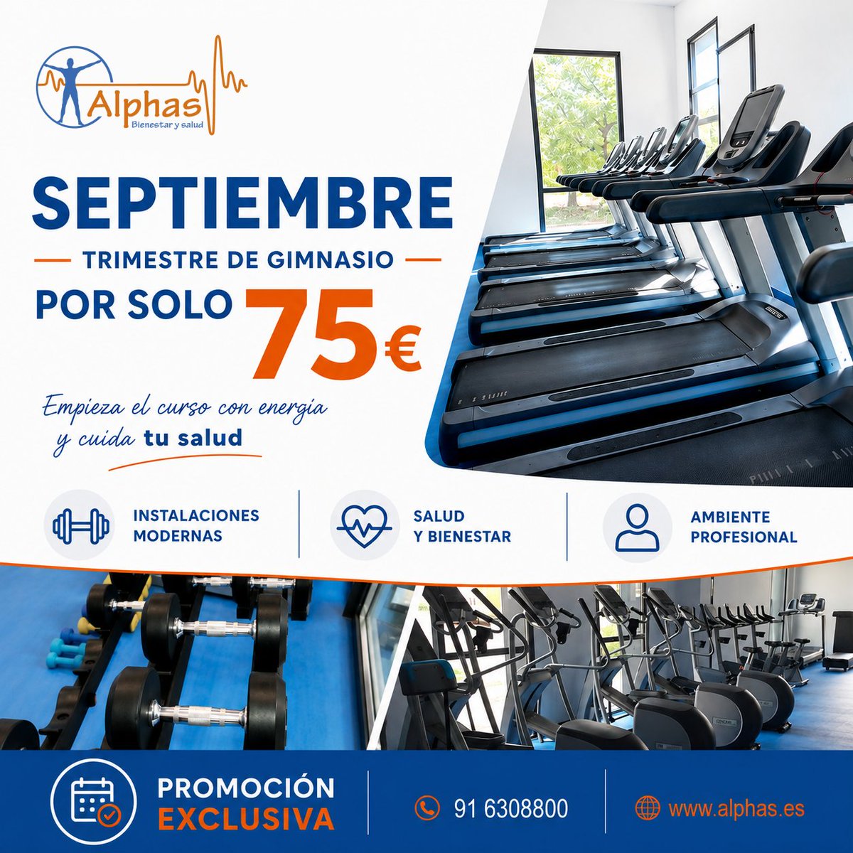 alphas_salud's tweet photo. 🏋️ ¡Empieza septiembre cuidándote!  Trimestre de gimnasio por solo 75 €

✔️ Instalaciones modernas
✔️ Ambiente profesional
📅 Promoción válida durante el mes de septiembre 2026.

🌐 https://t.co/zyRrBeAkrb
📧 info@alphas.es
📞 91 630 88 00

#Alphas #LasRozas #Gimnasio #Salud https://t.co/ZWFUF5Qv2V
