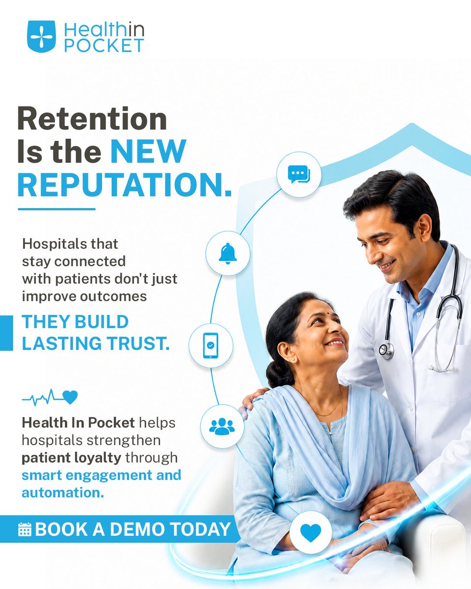 HealthIn_Pocket's tweet photo. A hospital's reputation grows when patients choose to come back.

Health In Pocket helps hospitals strengthen patient loyalty through connected engagement, smarter communication, and continuous care.

https://t.co/VVqxiM9hWk

#HealthInPocket #PatientRetention #PatientEngagement https://t.co/42k0NEnxR6