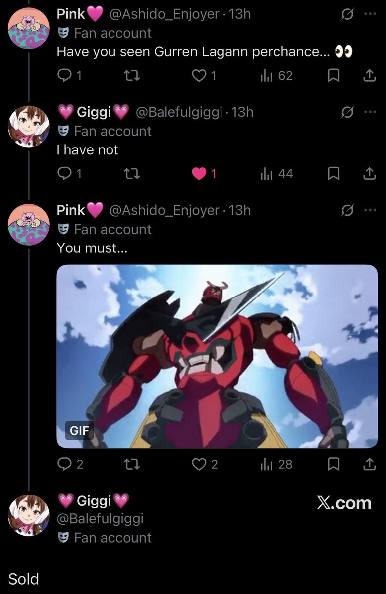 Private_Pink_'s tweet photo. Putting oomfs onto peak. I will always spread the glory of Gurren Lagann https://t.co/JPmoMCDYPV