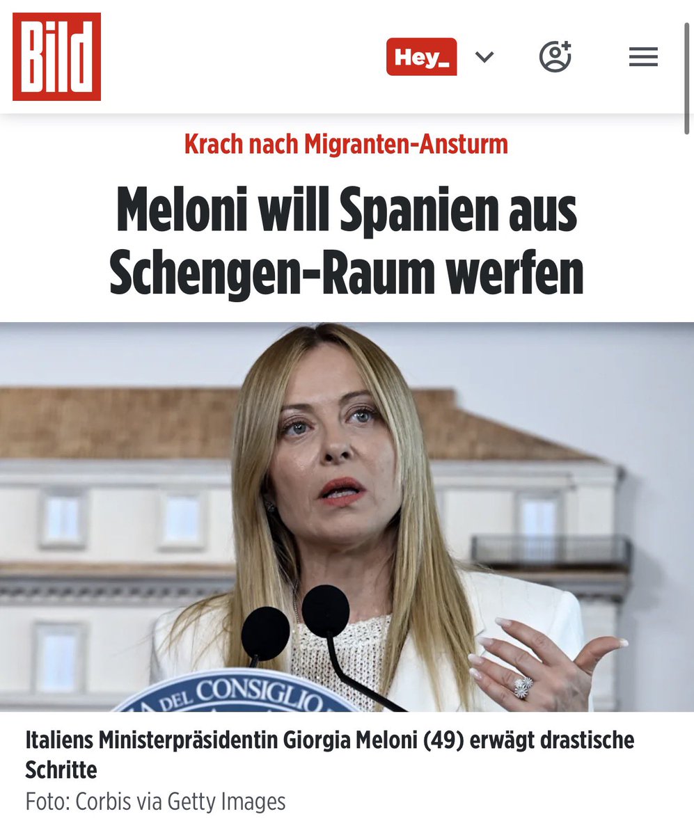 Georg_Pazderski's tweet photo. Meloni fordert völlig zu recht, Spanien aus dem Schengen-Raum zu schmeißen.

Sanchez hat gezeigt, dass er - nachdem er die EU mit Millionen illegaler Migranten flutet - Europa in den Abgrund zieht.

Spanien hat unter Sanchez KEINEN PLATZ im Schengen-Raum.

Wann schließt sich Deutschland dieser Forderung an?