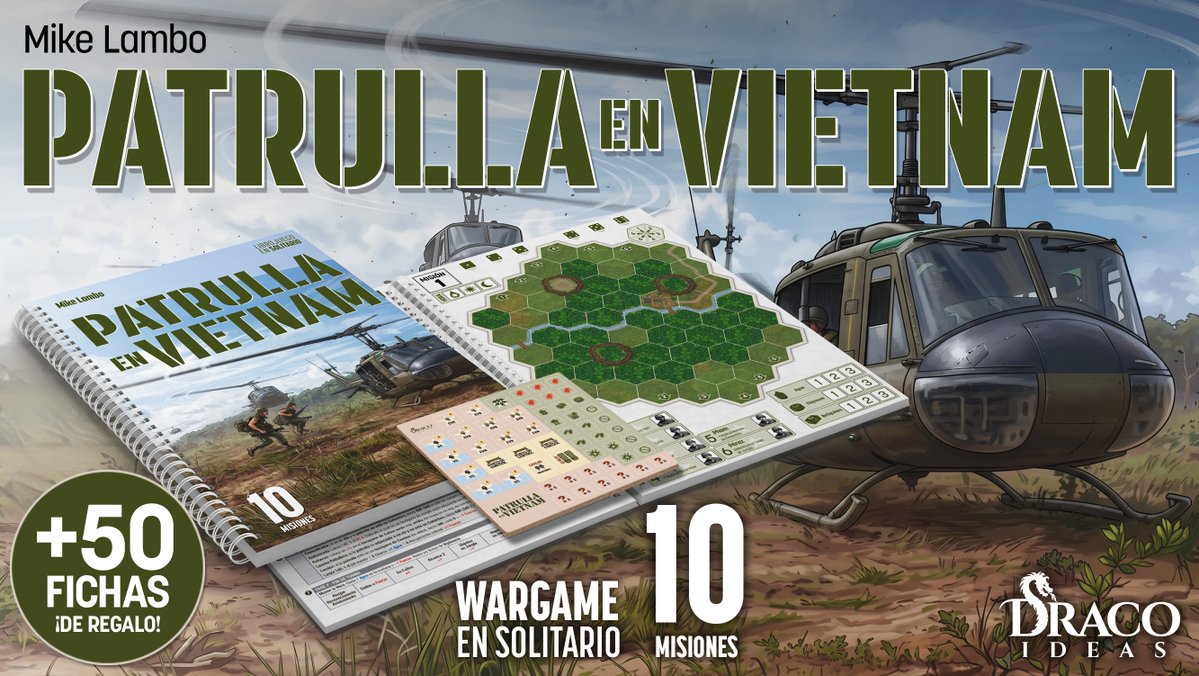 DracoIdeas's tweet photo. 🚁Tu patrulla aterriza detrás de las líneas enemigas.
Cumple tu misión y llega a la zona de Extracción.
Esquiva unidades de Vietnam del Norte y del Viet Cong 🌴
Es Patrulla en Vietnam y estará pronto en Verkami!
https://t.co/99A9l7os3O
@verkami https://t.co/zuAjwzolgh