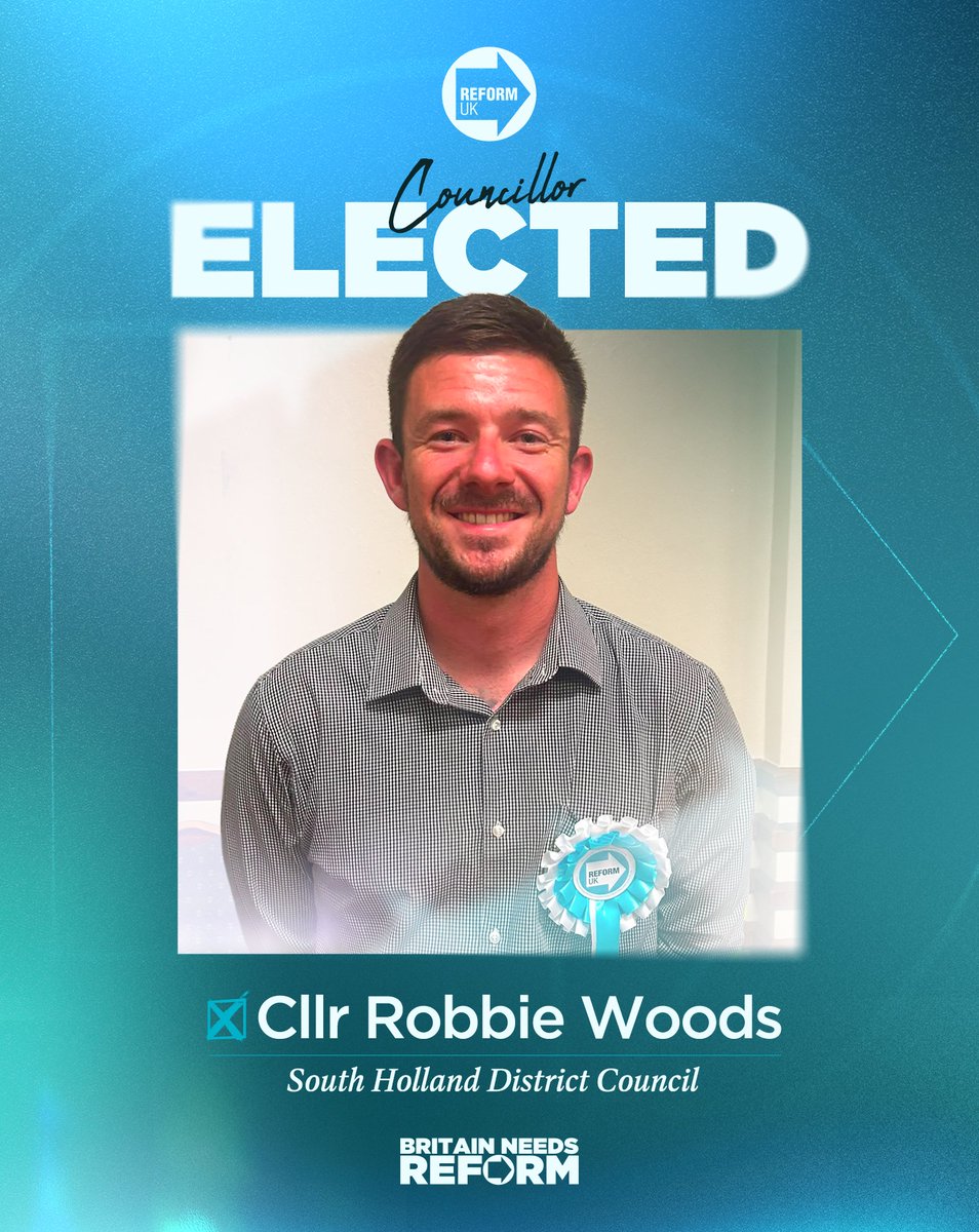 reformparty_uk's tweet photo. A huge congratulations to Cllr Robbie Woods who won his seat in yesterday’s by-election. ✅ https://t.co/eRcXK8XS3d