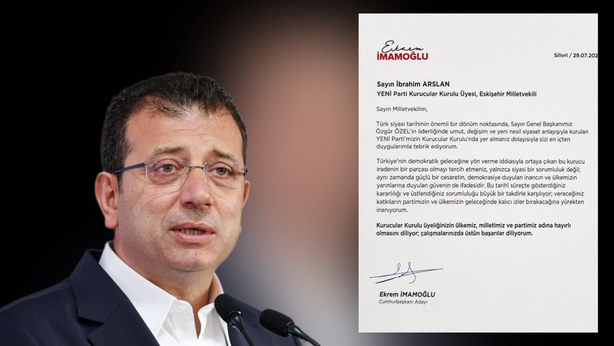 trxhaber's tweet photo. Ekrem İmamoğlu, YENİ Parti kurucularına mektup gönderdi. İmamoğlu’nun isminin altında ‘Cumhurbaşkanı adayı’ yazdığı görüldü. https://t.co/SPiKuknXpJ