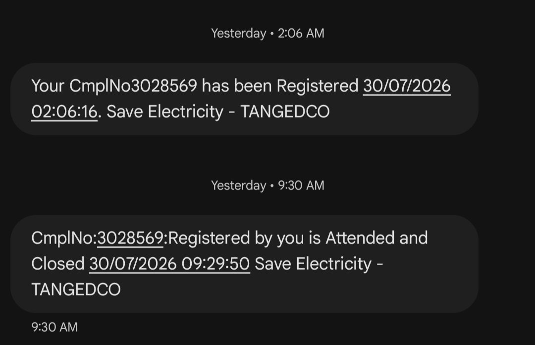 Kathiravan1394's tweet photo. @sumanthraman Power went out around 9 PM. I waited for over 2 hours before raising a complaint, but they  registered only around 2 AM.
Every time I called the TNEB helpline, I either got disconnected or received the same template response: We'll inform the Madipakkam EB office to look into it https://t.co/baOQOyRdDj