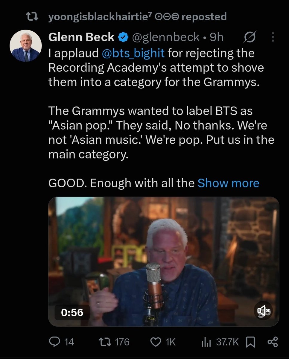 ARMY4LIFE84's tweet photo. Just an FYI for ARMY who may not know. Glenn Beck is MAGA. I don't care how much he praises BTS, we shouldn't engage. https://t.co/H5IPicgOD7